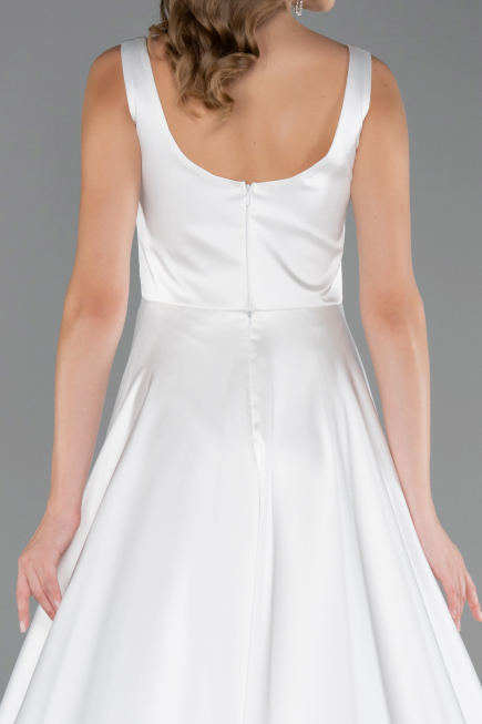 Robe Grande Taille Longue Satin Blanc ABU6576