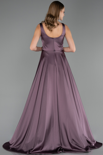 Robe Grande Taille Longue Satin Violet Foncé ABU6576