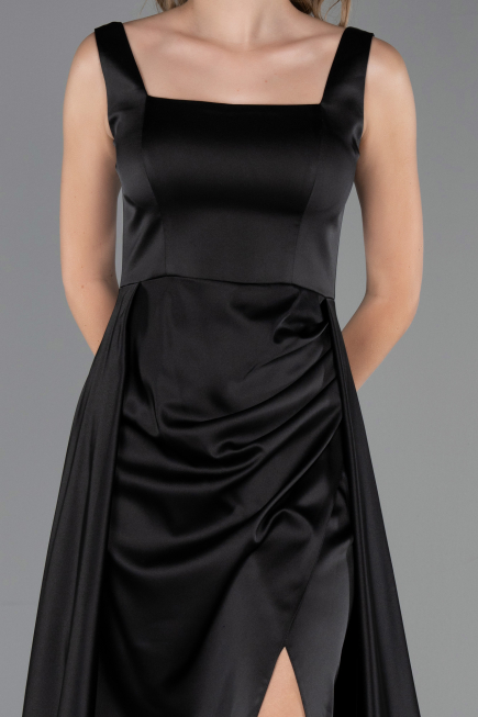 Robe de Soirée Longue Satin Noir ABU6572