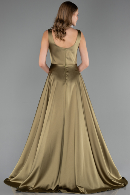 Robe Grande Taille Longue Satin Vert Huile ABU6576