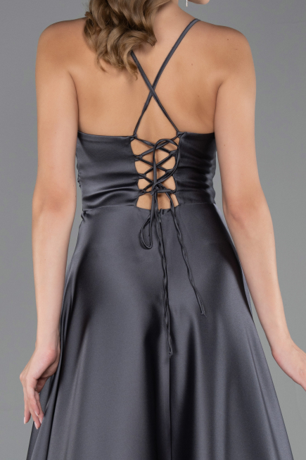 Robe de Soirée Longue Satin Anthracite ABU6573