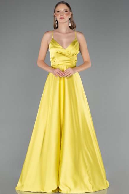 Robe de Soirée Longue Satin Pistache vert ABU6573