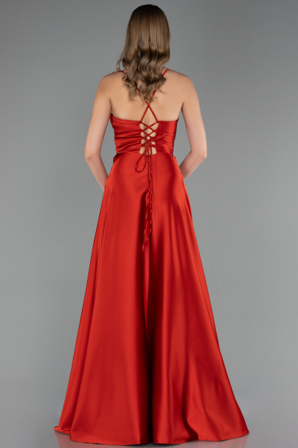 Robe de Soirée Longue Satin Brique ABU6573