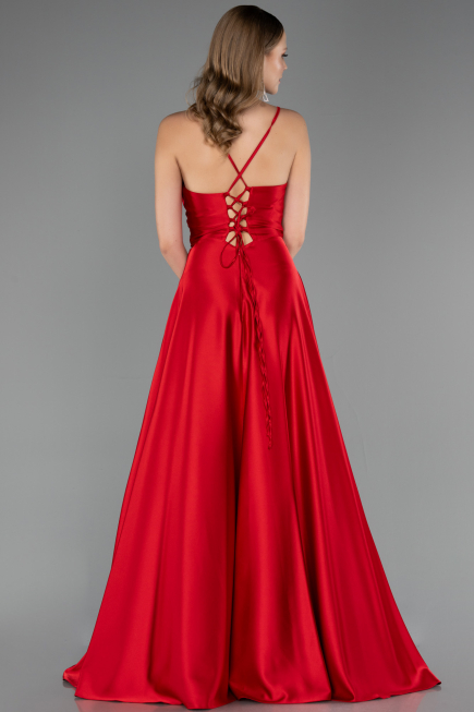 Robe de Soirée Longue Satin Rouge ABU6573
