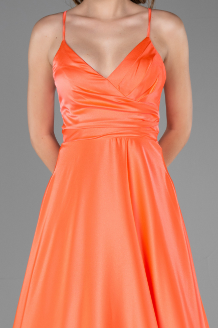 Robe de Soirée Longue Satin Corail ABU6573