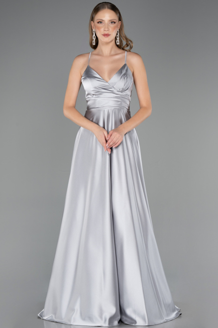 Robe de Soirée Longue Satin Gris ABU6573