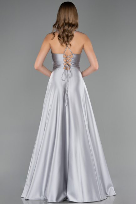 Robe de Soirée Longue Satin Gris ABU6573