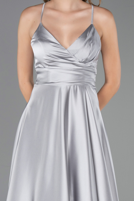 Robe de Soirée Longue Satin Gris ABU6573