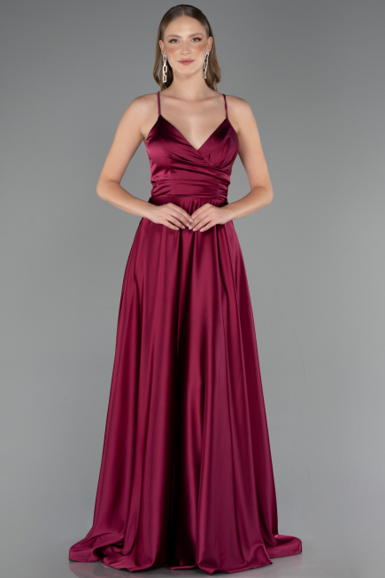 Robe de Soirée Longue Satin Prune ABU6573