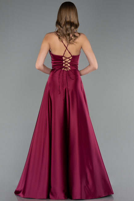 Robe de Soirée Longue Satin Prune ABU6573