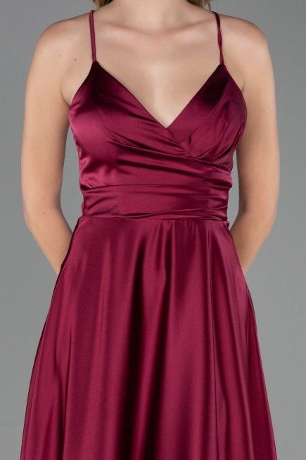 Robe de Soirée Longue Satin Prune ABU6573