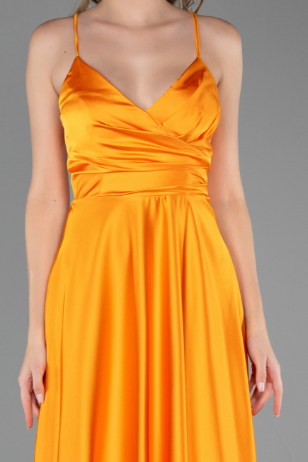 Robe de Soirée Longue Satin Orange ABU6573