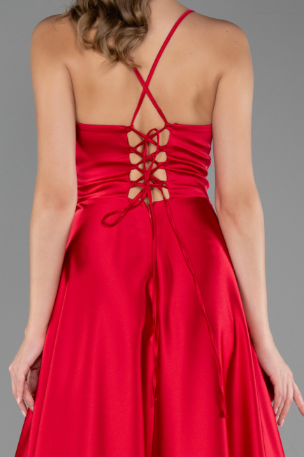 Robe de Soirée Longue Satin Couleur Cerise ABU6573
