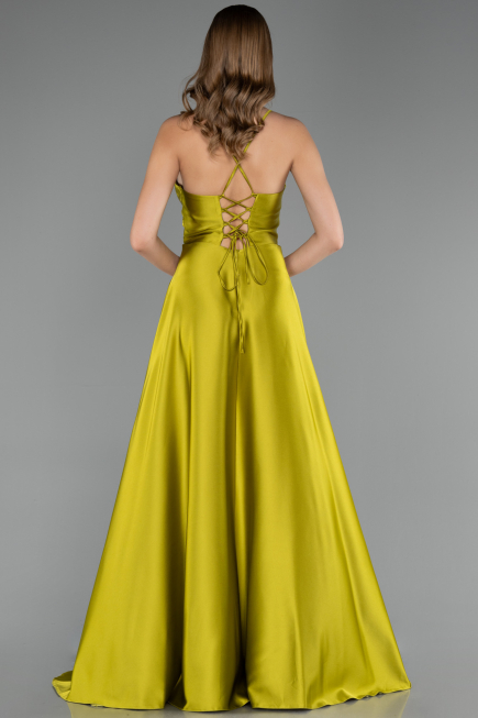 Robe de Soirée Longue Satin Vert Huile ABU6573
