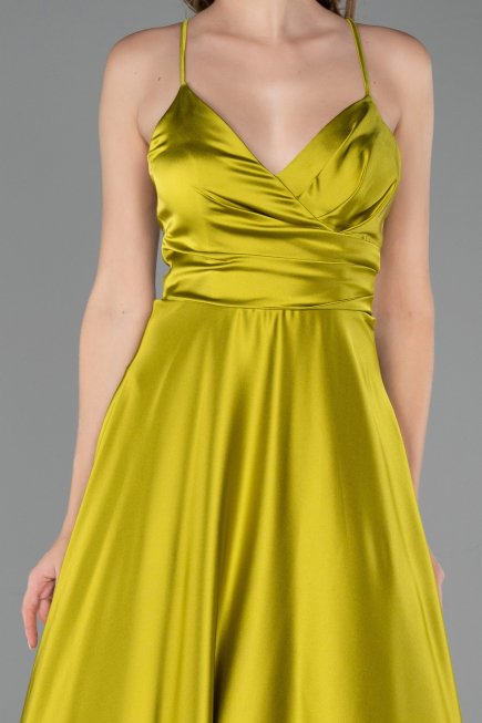Robe de Soirée Longue Satin Vert Huile ABU6573