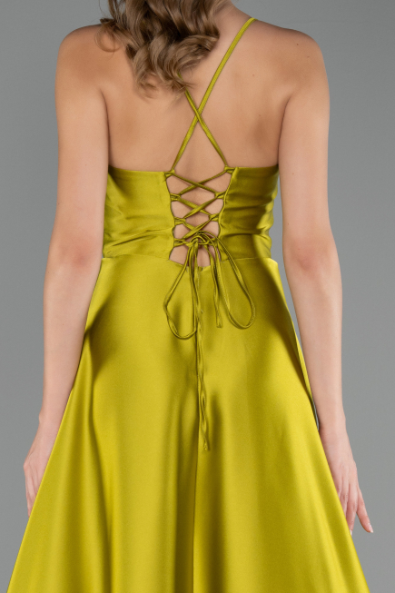 Robe de Soirée Longue Satin Vert Huile ABU6573