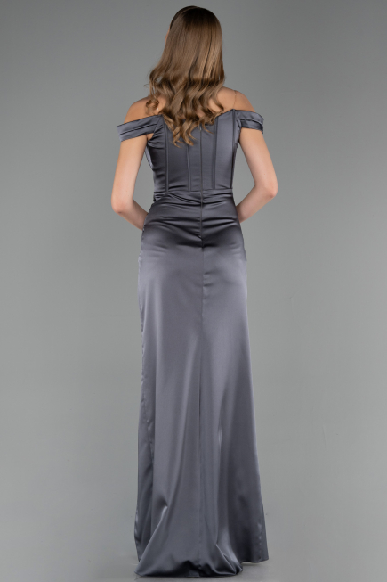 Robe Queue de Poisson Longue Satin Anthracite ABU6574