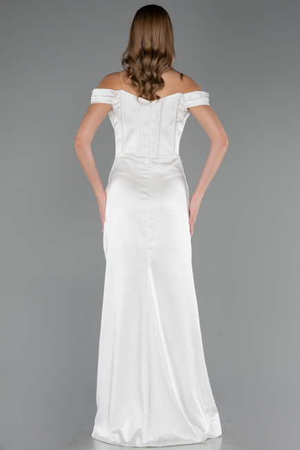 Robe Queue de Poisson Longue Satin Blanc ABU6574