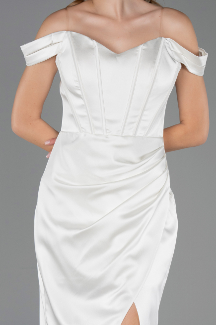 Robe Queue de Poisson Longue Satin Blanc ABU6574