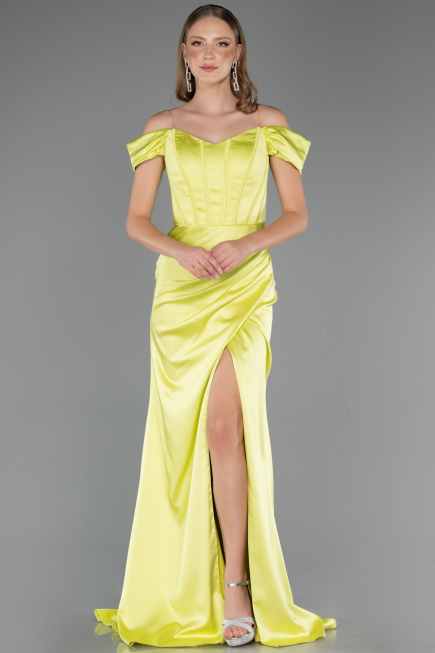 Robe De Soirée Grande Taille Longue Satin Pistache vert ABU6577