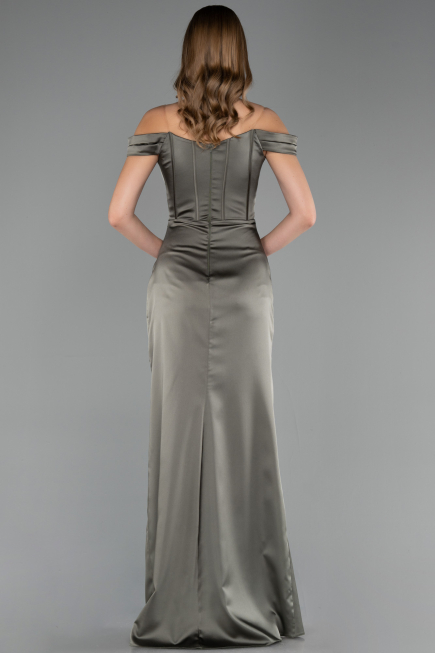 Robe De Soirée Grande Taille Longue Satin Kaki ABU6577