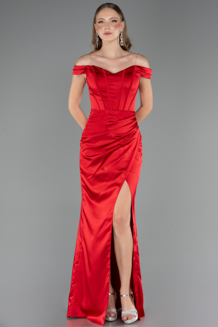 Robe De Soirée Grande Taille Longue Satin Rouge ABU6577