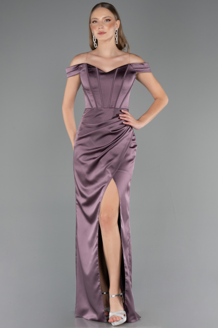 Robe Queue de Poisson Longue Satin Lavande ABU6574