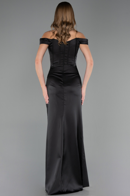 Robe De Soirée Grande Taille Longue Satin Noir ABU6577