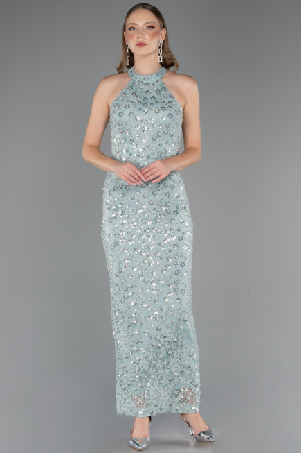 Robe de Soirée Longue Dantelle Menthe ABU6578