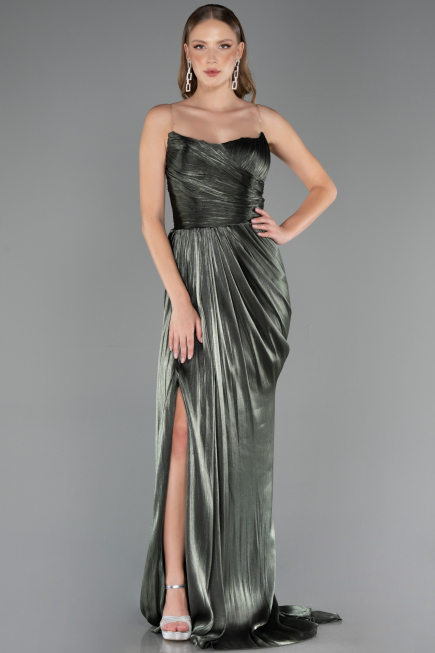Robe de Soirée Grande Taille Longue Mousseline Kaki ABU6582