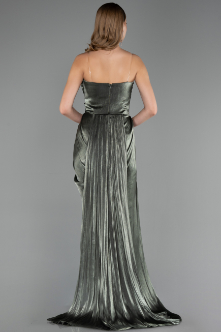 Robe de Soirée Grande Taille Longue Mousseline Kaki ABU6582