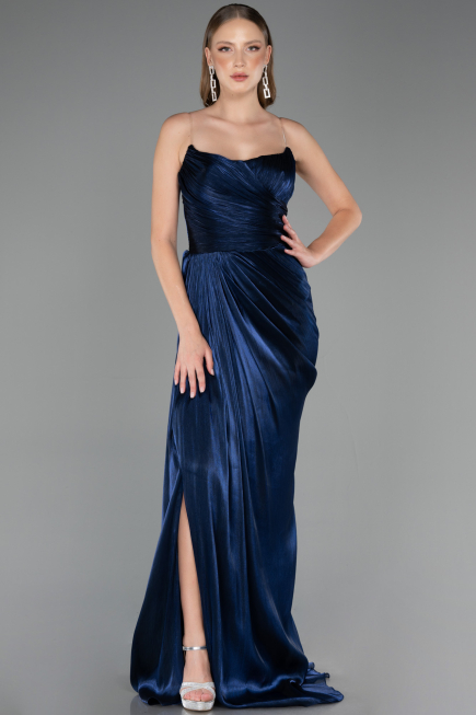 Robe de Soirée Grande Taille Longue Mousseline Bleu Marine ABU6582
