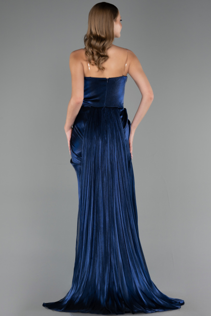 Robe de Soirée Grande Taille Longue Mousseline Bleu Marine ABU6582
