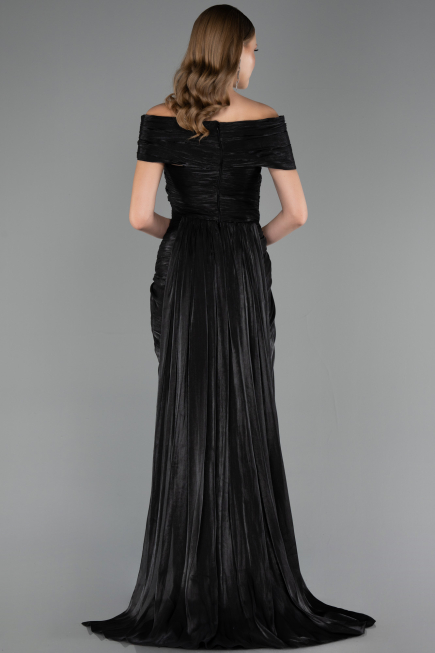 Robe de Soirée Longue Mousseline Noir ABU6581