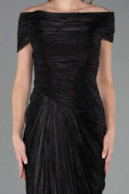 Robe de Soirée Longue Mousseline Noir ABU6581
