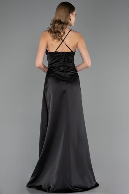 Robe de Soirée Longue Satin Noir ABU6584
