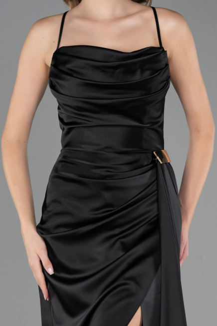 Robe de Soirée Longue Satin Noir ABU6584