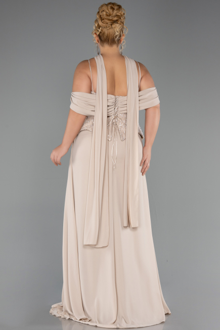 Robe de Soirée Grande Taille Longue Mousseline Beige ABU6274
