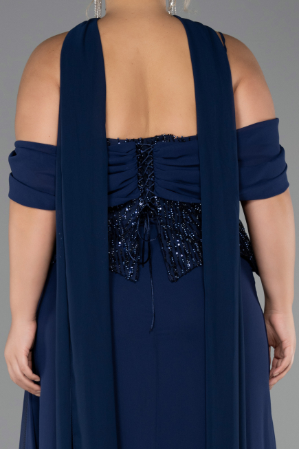 Robe de Soirée Grande Taille Longue Mousseline Bleu Marine ABU6274