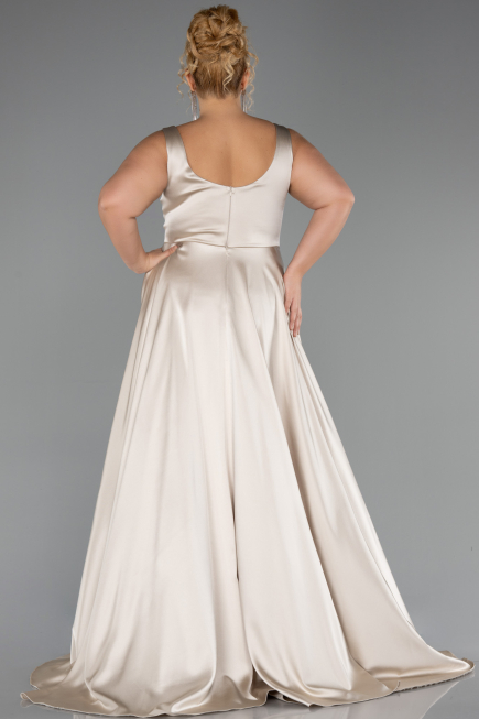 Robe de Soirée Grande Taille Longue Satin Beige ABU6576
