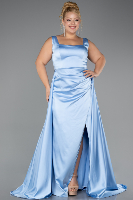 Robe Grande Taille Longue Satin Bleu clair ABU6576