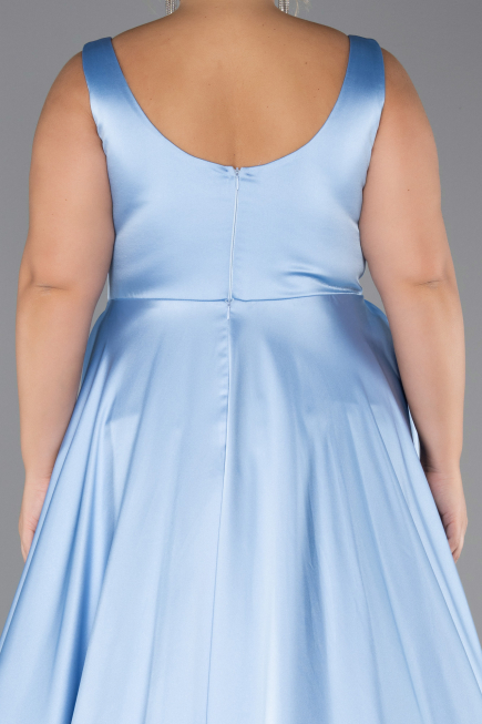 Robe Grande Taille Longue Satin Bleu clair ABU6576