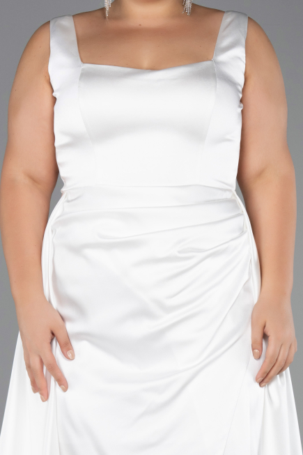 Robe Grande Taille Longue Satin Blanc ABU6576
