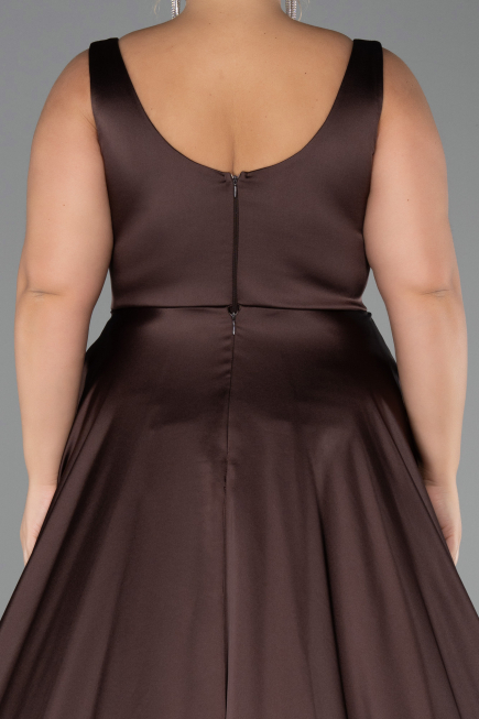 Robe Grande Taille Longue Satin Brun ABU6576