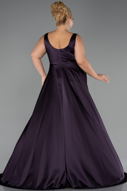 Robe de Soirée Longue Satin Violet Foncé ABU6572
