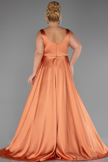 Robe de Soirée Grande Taille Longue Satin Orange ABU6576