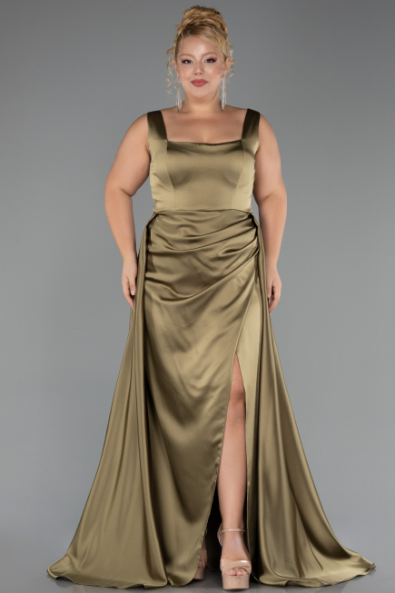 Robe Grande Taille Longue Satin Vert Huile ABU6576