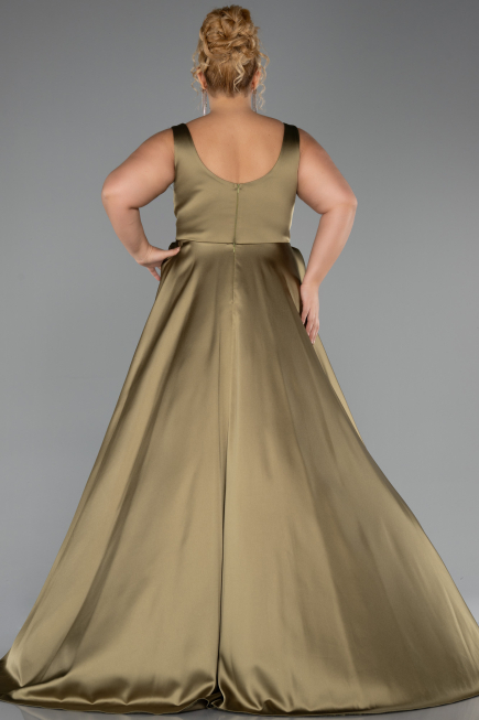 Robe Grande Taille Longue Satin Vert Huile ABU6576