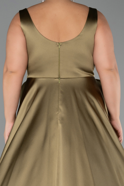 Robe Grande Taille Longue Satin Vert Huile ABU6576