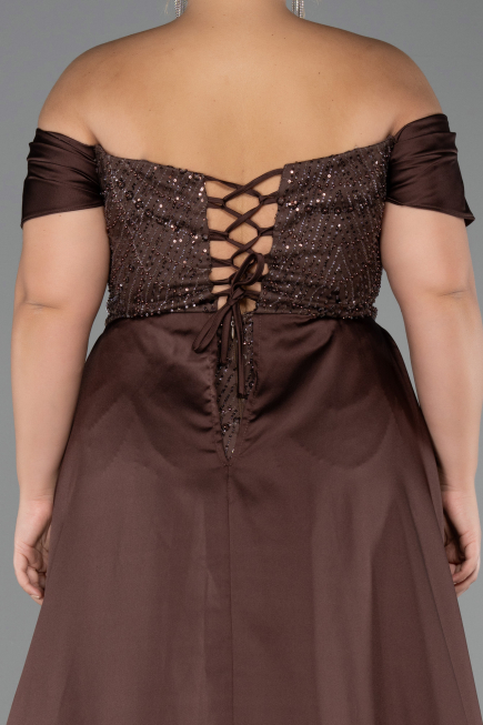 Robe De Soirée Grande Taille Longue Perlé Brun foncé ABU6414